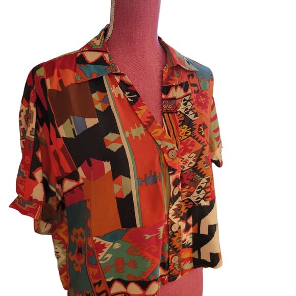 Christian Siriano NY Aztec Print Top Women SM Button Up Artsy Western Festival - Picture 5 of 12